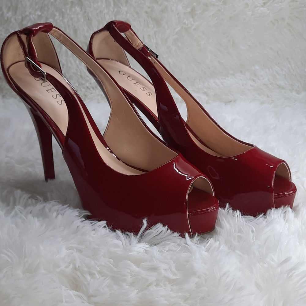 Guess red open-toe 8m 4.5 inch heel